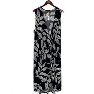 NEW Lane Bryant Faux Wrap Style Dress Floral Leaf Jersey Dress Black Size 26 28